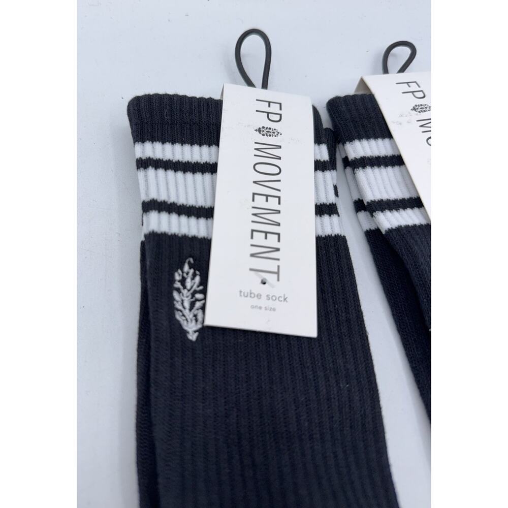 2 Pairs Free People Movement Stripe Tube Socks Black FP Movement Lucky Honey - Picture 3 of 5